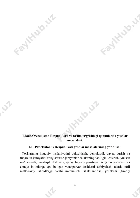 a'kidlash joizki, ta'lim, fan, texnika, axborot texnologiyalari, madaniyat, san'at, sport, tadbirkorli sohalaridagi iste'dodli va iqtidorli yoshlarni rahbatlantirib borish, ularning turli sog‘lom tashabbuslarini qo‘llab-quvvatlash vazifalari bu tashkilotning mazkur yo‘nalishdagi dolzarb vazifalaridan biri qilib belgilangan. yoshlarning bilim darajasi, kasbiy malakasi, ma'naviy va ruhiy barkamollik kabi fazilatlari va ijtimoiy sifatlari butun jamiyatning rivojlanish darajasiga salmoqli ta'sir ko‘rsatmoqda. aholining turmush sharoitini yaxshilash, hayotdan rozi bo‘lib yashashga erishish bugungi zamonaviy davlatchilik taraqqiyotidagi muhim ko‘rsatkich hisoblanadi. “farzandlarimiz yangi o‘zbekiston bunyodkorlari sifatida maydonga chiqayotgan bugungi kunda konstitutsiyamizda yoshlarning huquq va manfaatlarini to‘la ta’minlash maqsadida yoshlar sohasidagi davlat siyosati, o‘g‘il-qizlarimizni har tomonlama qo‘llab-quvvatlash masalasi, ularning huquq va burchlari konstitutsiyaviy darajada o‘z aksini topishi kerak”. bu fikrlar – xalqimizning amri va xohish-istaklariga, tez sur’atga ega demokratik o‘zgarishlar ehtiyojlariga asoslangan holda, o‘zbekiston prezidenti konstitutsiyaviy islohotlarning boshidayoq belgilab bergan ayni sohadagi o‘zgarishlarning 9 ta ustuvor yo‘nalishidan biriga taalluqli. o‘z navbatida, “yangi o‘zbekiston taraqqiyot strategiyasi” kitobida: “amaldagi konstitutsiyamizda yoshlar huquqlari va yoshlar …