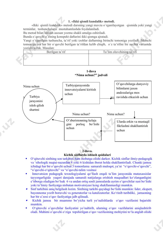 5. ishmuhammedov r., abduqodirov a., pardaev a. tarbiyada innovatsion texnologiyalar. – t.: fan va texnologiya, 2010 o’. 6. i.a. kolosnikova, n.m. boritko i dr. vospitatelnaya debatelnost pedagoga. uchebnoe posobiya. m.: akademiya, 2006 – 333 s mashg‘ulotning maqsadi mavzu bo’yicha bilimlarning chuqurlashtirilishini ta’minlash pedagogik vazifalar · mavzuni mustaqil o‘rganish malakalarini shakllantirish; · mavzu bo’yicha bilimlarni chuqur o‘zlashtirish va mustahamlashga yordam berish; · guruhlarda hamkorlikda ishlash ko‘nikmalarini shakllantirish; · o‘z nuqtai nazariga ega bo‘lish, mustaqil ishlash qobiliyatlarini o‘stirish; · mantiqiy xulosa chiqarishga ko‘mak berish; metodlar interfaol metod va texnologiyalar o‘qitish vositalari ma’ruzalar matni,amaliy ishlanma, elektron doska, yangi adabiyotlar o‘qitish shakllari jamoa va sinflarda ishlash, kartochkalar bilan ishlash. o‘qitish shart-sharoitlari texnik vositalar bilan ta’minlangan va sinflarda ishlashga mo‘ljallangan auditoriya nazorat va baholash og‘zaki nazorat, o‘z-o‘zini nazorat qilish, reyting, savol-javob. o’quvchilarga topshiriqlar. 1. tarbiya tushunchachiga klaster to’zing. 2. oiladagi beriladigan tarbiya metodlarini klasterda ifodalang. 3. eslang! hayotingiz davomida atrofingizdagi insonlar sizni tarbiyalash uchun qaday …