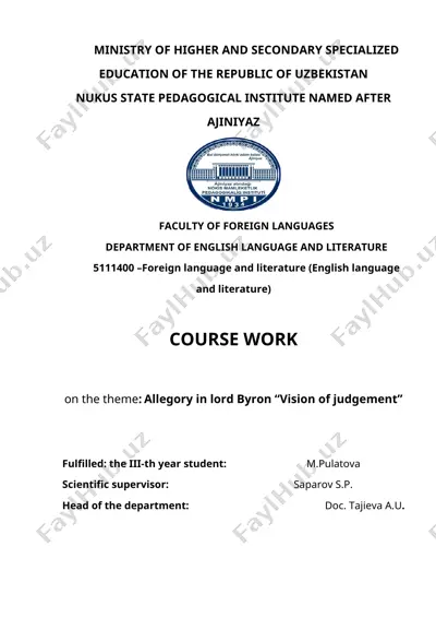 course work on allegory in lord byron's "vision of judgment" — DOC