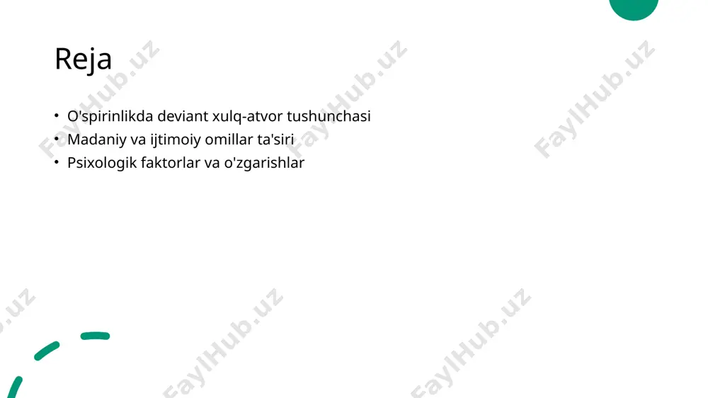 izimi kabi ta'sirchan omillarga bog'liqdir, bu esa xulq-atvorni o'zgartirishi mumkin. o'spirinlikda madaniy omillarning deviant xulq-atvorga ta'siri. madaniyat va xulq-atvor o'spirinlik davrida madaniyat o'smirlarning xulq-atvorini shakllantiradi. mahalliy an'analar va urf-odatlar deviant xulq-atvorni o'z ichiga olishi mumkin. oilaviy ta'sir oila o'smirning psixologik rivojlanishida muhim rol o'ynaydi. oiladagi ijtimoiy muammolar deviant xulq-atvorni kuchaytirishi mumkin, masalan, zo'ravonlik. ijtimoiy media ta'siri ijtimoiy media o'smirlar orasida madaniy normalarni tarqatadi. bu platformalar deviant xulq-atvorni normalizatsiya qilishga yordam beradi va yoshlarni ta'sir qiladi. ijtimoiy dinamikalar va o'smirlarning deviant xulq-atvoridagi o'rni. 1 ijtimoiy guruhlar o'spirinlar ijtimoiy guruhlarga kirishi, deviant xulq-atvorni shakllantiradi. guruhdagi ta'sir, o'zaro munosabatlar va qiyinchiliklar xulq-atvorni belgilaydi. 2 normalar va qoidalar o'spirinlar ijtimoiy muhitda o'zlarini xavfsiz his qilish uchun qoidalar va normalarni o'rganadilar. bu, deviant xulq-atvorni rivojlantirishda muhim rol o'ynaydi. 3 o'zaro ta'sir o'spirinlarning bir-biriga ta'siri, deviant xulq-atvorni oshirishi yoki kamaytirishi mumkin. o'zaro aloqalar, ijtimoiy muhitda xulq-atvor o'zgarishlariga sabab bo'ladi. madaniyat va ijtimoiy muhit: o'smirlarning xulq-atvorini qanday …