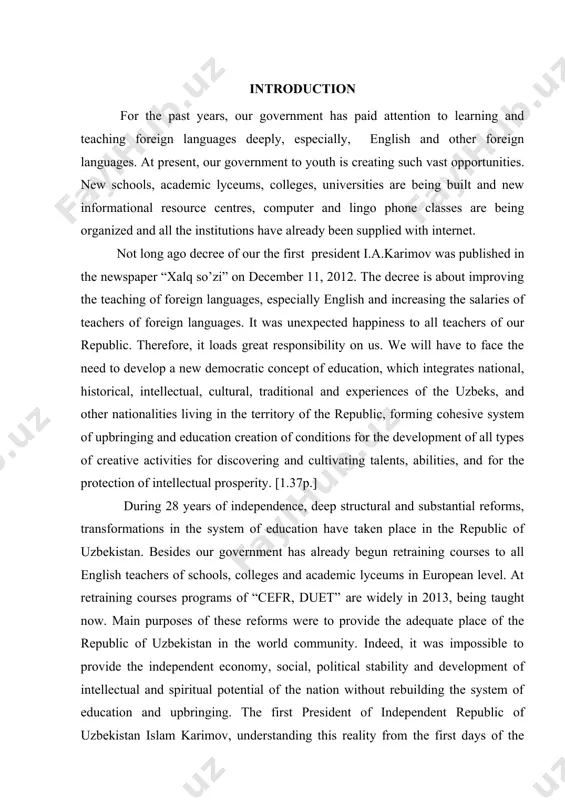 zbekistan № 2909 "on measures for further development of the higher education system" was issued on 20 april 2017. according to the new law, creation of new generation educational literature and their introduction into the educational process of higher education institutions, provision of high educational institutions with modern educational, scientific and methodological and scientific literature, including the latest purchasing and translation of foreign literature, regular updating of information and resource centers' funds are defined as the main task.[4.2p.] president shavkat mirziyoyev has signed a number of decrees aimed at the development of science management system in uzbekistan, as well as the perfection of the structure and activities of the academy of sciences. [3.3p.] it was kick started as the improvement in the performance of the academy of sciences, followed by the establishment of a state commission and agency for science and technology as well as a foundation to support and …