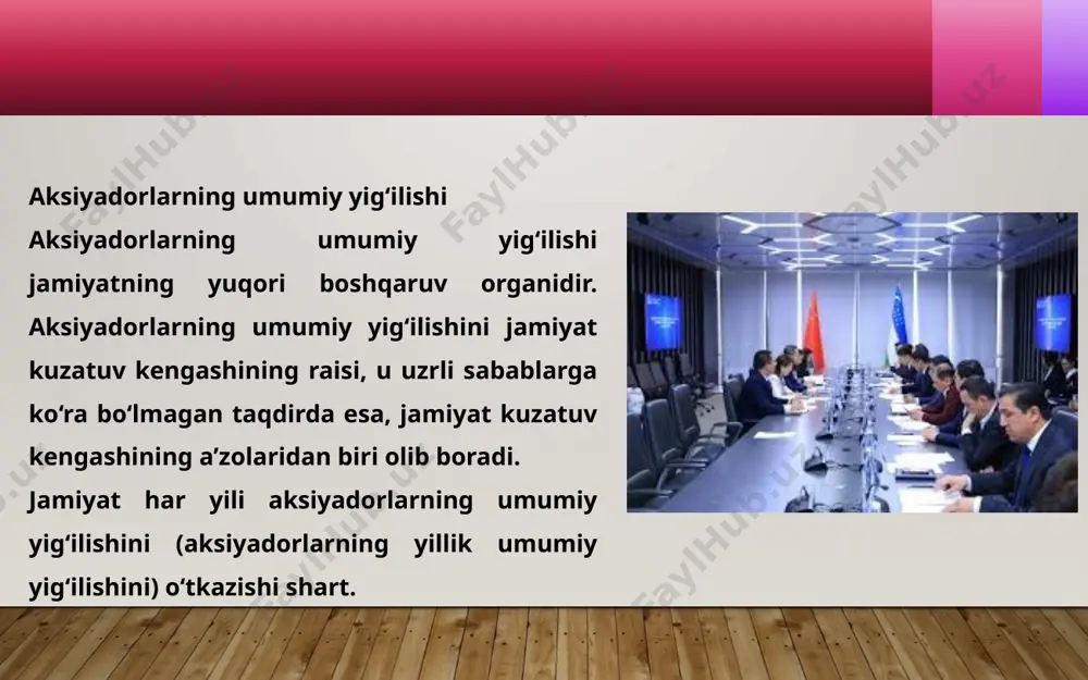 yicha sa’y-harakatlarni boshlaydi. "o‘ztransgaz" ajning maqsadi - ichki bozorni tabiiy gaz bilan ta‘minlash, shuningdek, o‘zbekiston respublikasining eksport va tranzit salohiyatini oshirish. strategik maqsad asosida quyidagi ustuvor vazifalar belgilandi: faqat va faqat tabiiy gazni tashish funksiyasini bajaradigan mamlakatning gaz uzatish tizimi sof operatoriga (transmission system operator – tso) aylantirish; gaz uzatish tizimini modernizasiya va rekonstruksiya qilish; investisiyalar uchun jozibador va shaffof sharoitni yaratish, shuningdek moliyalashtirishni jalb qilish uchun turli xil moliyaviy vositalardan (evro-obligasiyalar va boshqalar) foydalanish; raqobatbardosh narxlarni belgilash tizimini rivojlantirish va kompaniyaning adolatli rentabelligini ta‘minlash; moliyaviy hisobotning xalqaro standartlari (mhxs)ga asoslangan, iqtisodiy, ijtimoiy va ekologik muammolar bo‘yicha hamda hisobotlarning global tashabbusiga muvofiq (gxt) hisobotlarni nashr etish; hisob va hisobotning xalqaro standartlari (isar) tamoyillariga asoslangan mutlaqo yangi kompaniyaga bosqichma-bosqich va to‘liq aylanish. etiboringiz uchun raxmat! image2.png image3.png image4.png image5.emf image6.png image7.png image1.jpeg yil “o‘ztransgaz” aj 1 dona aksiyasi uchun to‘lanadigan dividend miqdori (so‘m) * jami ajratilgan dividend miqdori (dividend solig‘isiz) jami …