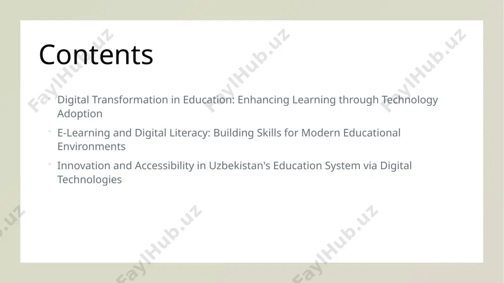 d inclusivity - technology bridges geographic and socioeconomic gaps, providing equitable access to quality education for students in remote and underserved regions of uzbekistan. 3 data-driven decision making - integrating educational technology enables educators to analyze real-time data, tailoring instruction to individual needs and improving overall educational effectiveness. strategies for integrating digital technologies into traditional classrooms 01 incorporating digital tools teachers can integrate tablets, interactive whiteboards, and educational apps to make lessons more engaging, fostering active participation and real-world skills. 02 blended learning approaches combining face-to-face instruction with online modules allows for flexible learning, catering to diverse student needs and promoting independent study. 03 professional development providing teachers with training on new technologies ensures effective implementation, improves confidence, and encourages innovative teaching methods. 04 infrastructure and support establishing reliable internet, technical support, and device access is crucial for seamless integration, ensuring technology enhances rather than disrupts learning. overcoming challenges in …
