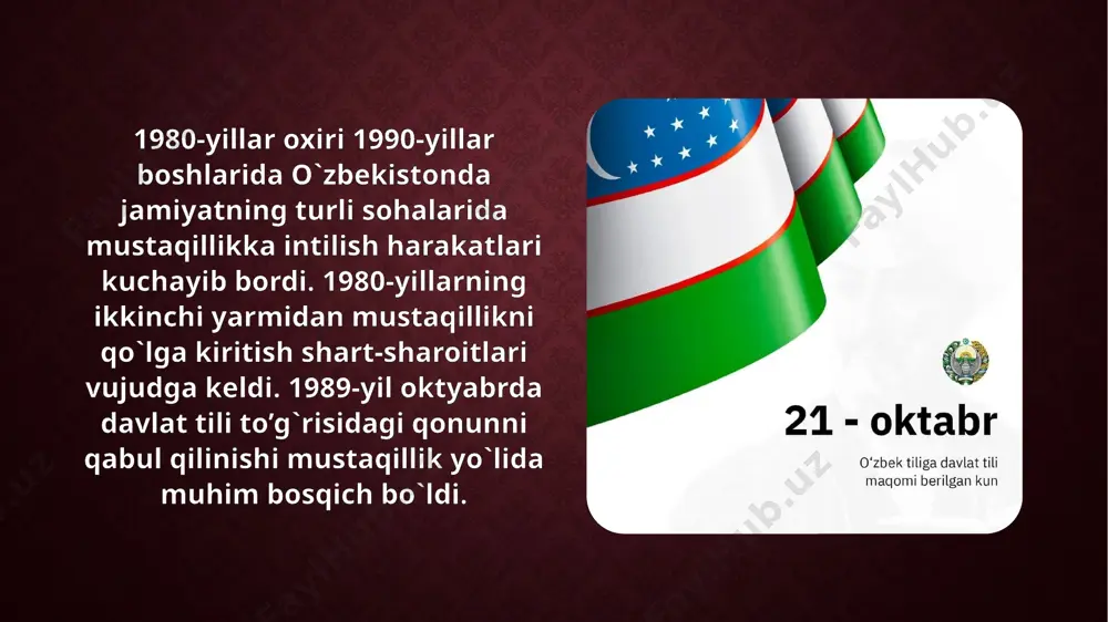 la boshlandi. ko`p o`tmay, iyun oyida oliy kengashning ikkinchi sessiyasida i.a.karimov boshchiligida konstitutsiyaviy komissiya tuzildi. komissiya mustaqillikning huquqiy asoslarini ishlab chiqish jarayonida xalqaro huquq qoidalariga, birlashgan millatlar tashkiloti hujjatlariga butunjahon inson huquqlari deklaratsiyasiga tayandi. shu bilan birga boy tariximizdagi davlat boshqaruvi va odatli qonunshunoslik an`analari ham chuqur o`rganildi.1992-yil 8-dekabrda o`zbekiston respublikasi oliy kengashining xii chaqiriq xi sessiyasida mustaqillik konstitutsiyasi qabul qilindi. o`zbekiston o’zining davlat mustaqilligini qo’lga kiritgandan so’ng qoraqalpog`iston mustaqil o`zbekiston tarkibidagi suveren respublika deb e`lon qilindi. 1990-yilning 14-dekabrida qoraqalpog`iston respublikasi oliy kengashining iv sessiyasida o`zbekiston respublikasi tarkibida qoraqalpog`iston respublikasi davlat suvereniteti to’g`risida deklaratsiya qabul qilindi qoraqalpog`iston respublikasi oliy kengashi o`zining xii sessiyasida 1993-yil 9-aprelda qoraqalpog`iston respublikasi konstitutsiyasini qabul qildi. qoraqalpog`iston respublikasi suveren respublikasining barcha davlat ramzlariga egadir. qoraqalpog`iston respublikasi oliy kengashining 1992-yil 14-dekabrda bo’lib o’tgan xi sessiyasida qoraqalpog`iston davlat bayrog`i tasdiqlandi. 1993-yilning 9-aprelida xiii sessiyada davlat gimni tasdiqlandi. mustaqillik yillari yangi mustaqil o`zbekistonning milliy davlatchiligi poydevorini yaratish sohasida puxta …