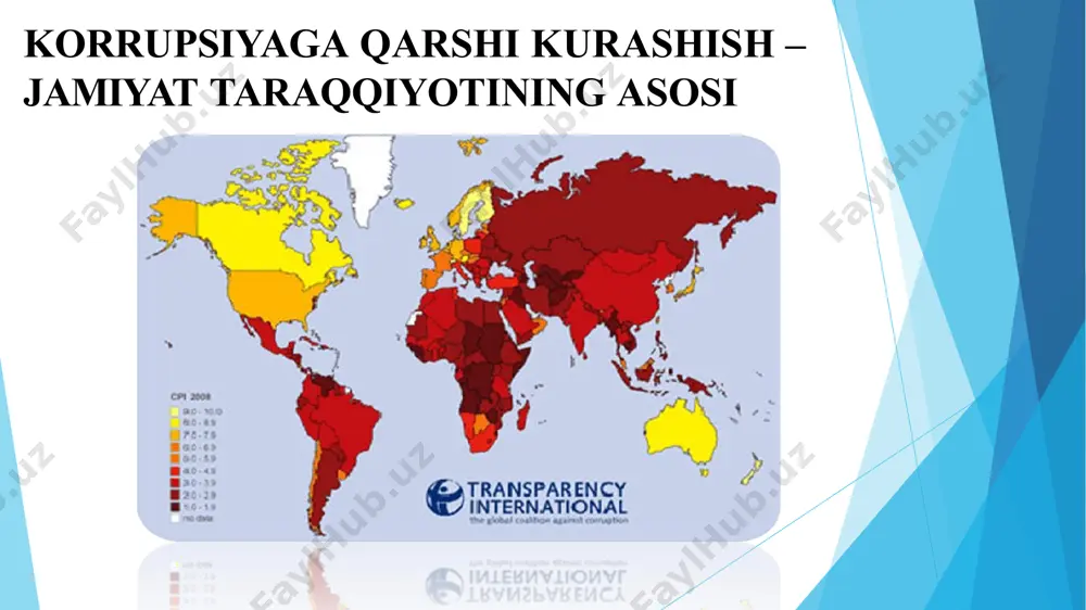 yetakchi dinlarida ham birinchi navbatda huquqni muhofaza qiluvchi organlarning poraxo’rligi qattiq qoralanadi. jumladan, injilba “sovg’alarni qabul qilma, chunki sovg’a ko’rni ko’radigan qiladi va haqiqatni o’zgartiradi” quroni karimda “boshqalarning mulkini noxaq yo’l bilan olmangiz va boshqalarga tegishli bo’lgan narsalarni olish uchun o’z mulkingizdan hokimlaringizga pora qilib uzatmangizlar” deyilgan. ushbu illatni tadqiq qilgan bir qator yirik mutaxassislar quyidagi faktlarni korrupsiyaning yuzaga keltiruvchi omillar sifatida ko’rsatadi. ikki xil ma’noni anglatuvchi qonunlar, aholi huquqiy savodxonligining pastligi, mamlakatda siyosiy vaziyatning notinchligi, ijro hokimyatining birligi tamoyilining buzilishi. korrupsiyani amal qilish darajalariga ko’ra quyi va yuqori korrupsiyaga ajratiladi: quyi korrupsiya xokimyat va boshqaruv organlarining o’rta va quyi darajalarida eng ko’p tarqalgan bo’lib, amaldorlar va fuqarolarning doimiy o’zaro munosabati bilan (ro’yxatdan o’tish, jarimalar, litsensiya va turli ruxsatnomalar olish kabilar) bilan bog’liq. yuqori korrupsiya ҳокимият xokimyat organlarida ishlovchi siyosatchilar, oliy martabali amaldorlarni qamrab oladi hamda yuqori bahoga ega bo’lgan qarorlar qabul qilish (qonunlarni, davlat buyurtmalarini lobbilash va qabul qilish, …