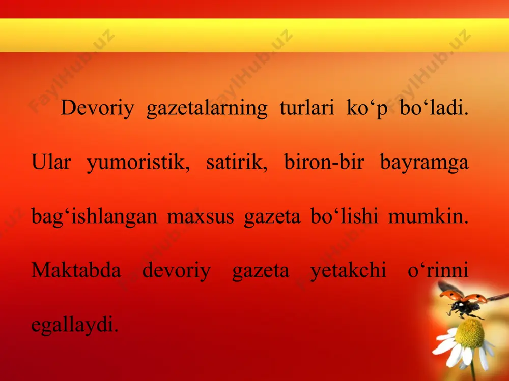 nida mamlakatmizda turli xil sport o‘yinlaridan – otchopar, uloq, kurash, dor o‘yini, har xil bellashuvlar o‘tkaziladi. * * * * * bunday kompozitsiyani tuzishda e’tiborni rassomlarimiz tomonidan yaratilgan san’at asarlariga qaratishimiz lozim. masalan, y. aralovning «boysun», n.husanovning «chavqon o‘yini», a. alikulovning «uloq» deb nomlangan ijodiy asarlari navro‘z bayramiga bag‘ishlangan kompozitsiyani chizishda yaqqol misol bo‘la oladi. *