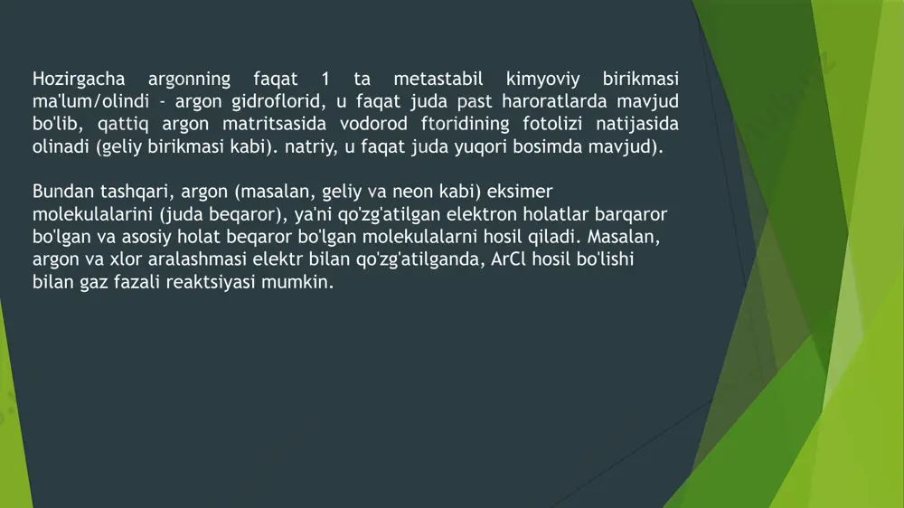 argon elementining xossalari, ishlatilishi sohalari - Page 4