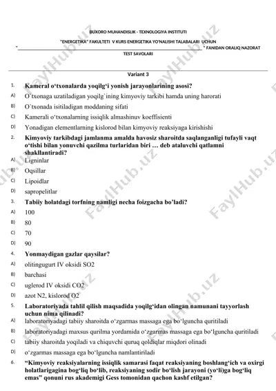 energetika fanidan oralıq nazorat test savollari — DOC