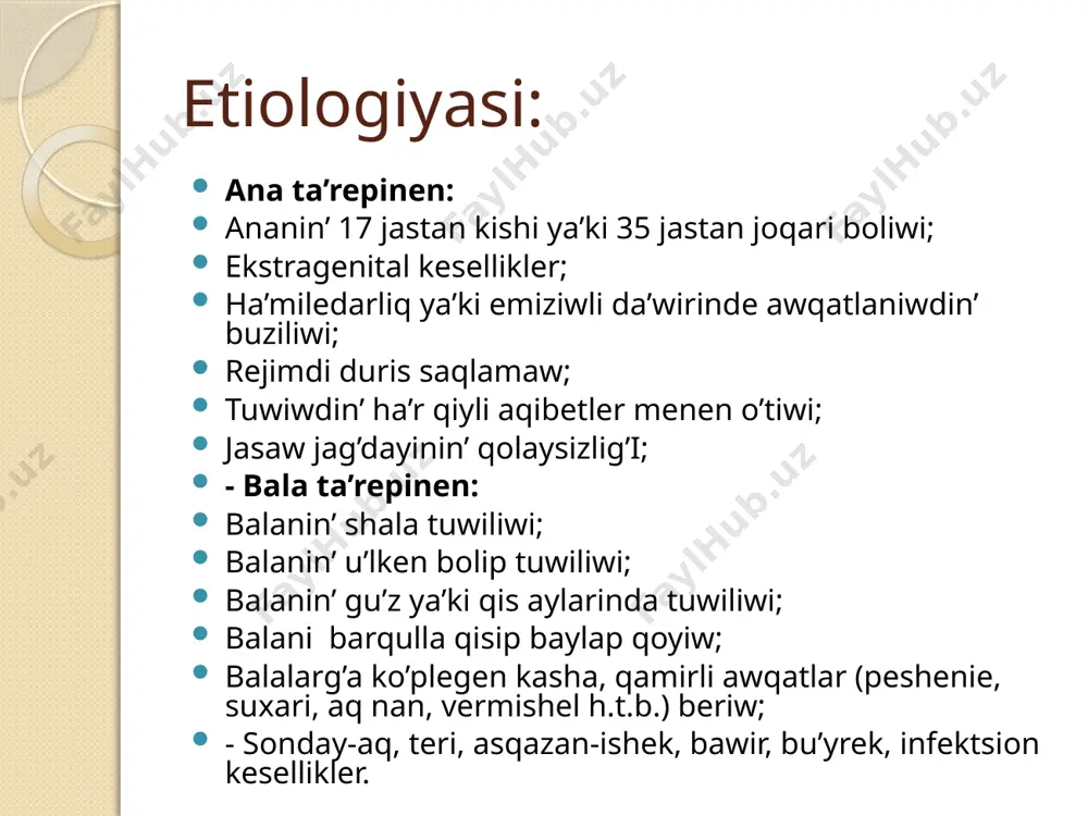 ’wirinde birinshi gezekte nerv sistemasina baylanisli o’zgerisler menen xarakterlenedi, usi da’wir aqirina kelip su’yek toqimasinda o’zgerisler payda boliwi mu’mkin ( gelle su’yeklerin palpatsiyalap ko’rilgende bezillep turiwi, u’lken loqildaq shetlerinin’ jumsap qaliwi). raxittin’ baslang’ish da’wiri 2-3 ha’pteden 2-3 ayg’a shekem dawam etedi. ha’wij alg’an da’wir - raxittin’ zorayip bariwi menen xarakterlenedi. bul da’wirde su’yek sistemasindag’i o’zgerisler birinshi oring’a shig’adi ( kraniotabes, man’lay, bas to’besinde du’mpekler payda boliwi, tislerdin’ kesh ha’m natuwri shig’iwi, qabirg’alarda “tasbehlar” payda boliwi, ko’kirek quwislig’inin’ to’mengi aperturasi ken’eyip, braslet payda boliwi, ayaqlardin’ qiysayip qaliwi, h.t.b.) . su’yeklerge baylanisli simptomlar menen birge muskulatura gipotoniyasi, baylam apparatinin’ bosasip qaliwi, statik ha’m ha’reket funktsiyalari rawajlaniwinin’ keshigiwi, anemiya ha’wij alip bariwi, ko’pshilik jag’daylarda baawir ha’m talaq u’lkeyiwi ku’zetiledi. dem aliw organlari, qan-tamir istemasinda funktsional o’zgerisler payda boladi. rekonvalesstentsiya da’wiri – raxit simptomlari pa’seyip bariwi, bolsa qaytip ketiwi menen xarakterlenedi. birinshi gezekte nerv sistemasina baylanisli o’zgerisler qayta tiklenedi, su’yekler qattilanip, tisler shig’a baslaydi, …
