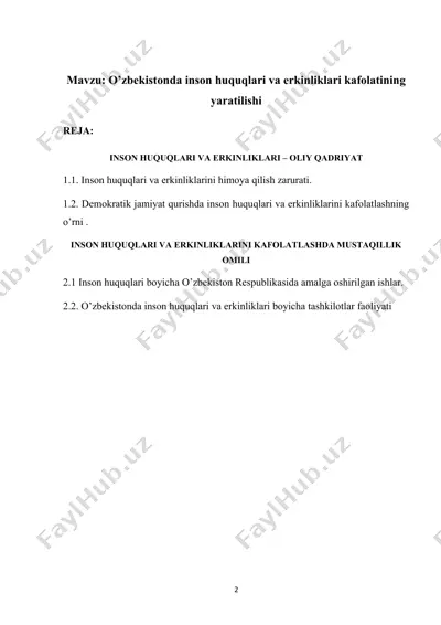 inson huquqlari va erkinliklari kafolatining yaratilishi — DOCX