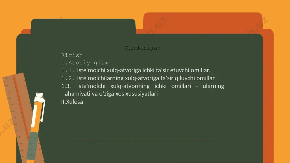 r qilishdir. natijada, iste'molchi fanining ahamiyati katta. marketing shiori: iste'molchi - shoh. iste'molchi tadqiqotlari marketingda chuqur tarixiy ildizlarga ega ekanligi ajablanarli emas. shuni tushunish kerakki, yaqin vaqtgacha sotuvchilar bu jarayonga unchalik qiziqmagan iste'mol, qancha jarayon xaridlar shunga ko'ra, ushbu yo'nalishda tadqiqotlar olib borildi. bundan tashqari, marketologlar ko'pincha bu jarayonlarni o'zlari tadqiq qilishdan manfaatdor emas edilar - ular ko'proq tashvishlanardi yakuniy natija va uning olinishiga ta'sir qilgan omillar emas. shaxslararo ta'sir va og'zaki muloqot modellari; malumot guruhi nazariyasi; ijtimoiy sinflar va ijtimoiy tabaqalanish*. motivatsiya nazariyalari; shaxsning biror narsaga munosabatini shakllantirish va o'zgartirish modellari; axborotni idrok etish va tushunish; kognitiv dissonans va xariddan keyin ma'lumot qidirish. iste'molchi tanloviga ta'sir qiluvchi ko'plab omillarni aniqlash va hal qilish: xarid qilish to'g'risida qaror qabul qilish ehtiyojni qondirish bilan bog'liq muammoning echimi sifatida qaraladi. xarid qilish jarayoni - bu tovarni iste'molchiga, unga bo'lgan ehtiyoj xabardorlik bilan paydo bo'lgan paytdan boshlab, sotib olish baholanguncha targ'ib qilish. anxel, …