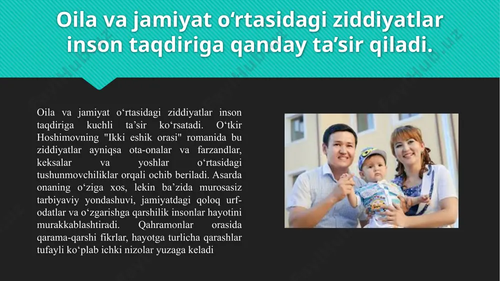 adriga yetish chuqur falsafiy va hissiy tarzda ochib berilgan. asarda qariyaning hayot haqidagi mulohazalari, uning yolg‘izlikda kechirgan onlari, inson umrining so‘nggi bosqichidagi iztiroblar orqali hayotning har lahzasini qadrlash g‘oyasi ilgari suriladi. keksa insonlar ko‘pincha unutilgan, esdan chiqqandek holatda tasvirlanadi, bu esa o‘quvchini o‘z yaqinlariga mehr ko‘rsatishga, ularni tinglashga va e’tiborda saqlashga undaydi. muallif keksalikni faqat jismoniy zaiflik emas, balki ruhiy og‘riq, yolg‘izlik va hayotdan saboq chiqarish davri sifatida ko‘rsatadi. o‘tkir hoshimovning “ikki eshik orasi” asarida keksalik va yolg‘izlik hayotning eng og‘riqli, ammo eng hikmatli davri sifatida tasvirlanadi. asarda keksa onaning kundalik hayoti, bolalariga mehr bilan boqqani-yu, qarigach esa e’tibordan chetda qolishi — inson umrining o‘tkinchiligi va hayotning asl qadriga yetish lozimligini eslatadi. keksalikda odam ko‘proq o‘yga to‘ladi, o‘tgan umrini yodga oladi, afsuslar, armonlar ko‘payadi. bu holatlar orqali muallif shuni anglatadi: inson yoshligidanoq hayotining har daqiqasini mehr, sabr, e’tibor bilan yashashi, yaqinlariga beparvo bo‘lmasligi kerak. keksalar bilan suhbatlashish, ularning dardu quvonchlariga …