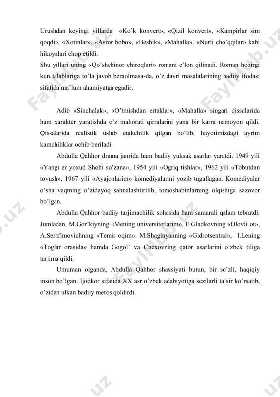 chorrahasida. t., 1982 y. 5. www.ziyonet.uz 6. www.nur.uz
