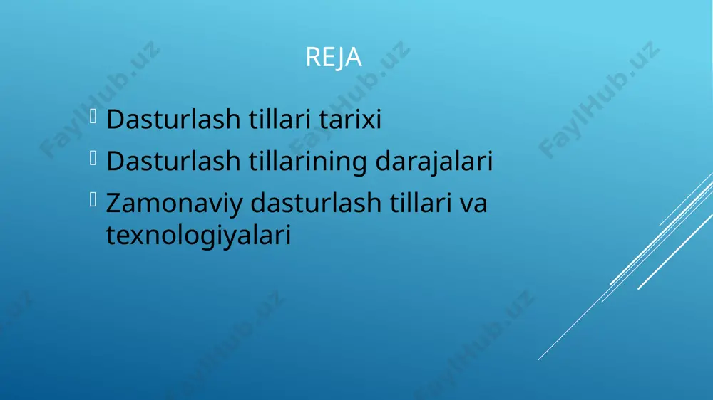 rinchi keng tarqalgan dasturlash tili hisoblanadi. algol 1958-yilda ethʼda (syurix, shveytsariya) bir haftalik konferensiyada keng koʻlamli ilovalar uchun universal dasturlash tili sifatida ishlab chiqilgan lisp tili 1960-yilda j. makkarti tomonidan taklif qilingan boʻlib, u raqamli boʻlmagan xarakterdagi masalalarni yechish dasturlarini ishlab chiqishga qaratilgan edi. lisp inglizcha list processing (roʻyxatga ishlov berish) iborasining qisqartmasi boʻlib, uning asosiy qoʻllanish sohasini yaxshi taʼkidlaydi. kobol 1959-yilda ishlab chiqilgan va asosan biznes ilovalarini ishlab chiqish uchun dasturlar yozish, shuningdek, iqtisodiy sohada ishlash uchun moʻljallangan edi. 1964-yilda yaratilgan basic, pol allen va bill geyts tomonidan o'zgartirilgan va tez orada microsoft tomonidan ishlab chiqarilgan birinchi mahsulotga aylandi. o'z navbatida, applening ishlab chiqaruvchilari paskalni (1970) dastlabki yillarida ishlatishgan, chunki uni o'rganish ancha samarali va oson edi. bundan tashqari, 70-yillarda ko'plab muhim tillarning rivojlanishi kuzatildi: 🔸smalltalk (1972), bu kompyuter olimlariga parvoz kodlariga o'zgartirishlar kiritishga imkon berdi va hozirda mavjud bo'lgan narsalarni java, ruby va python kabi hayotiy tillarda taqdim …
