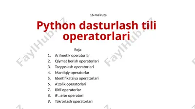 python dasturlash tili operatorlari — PPTX