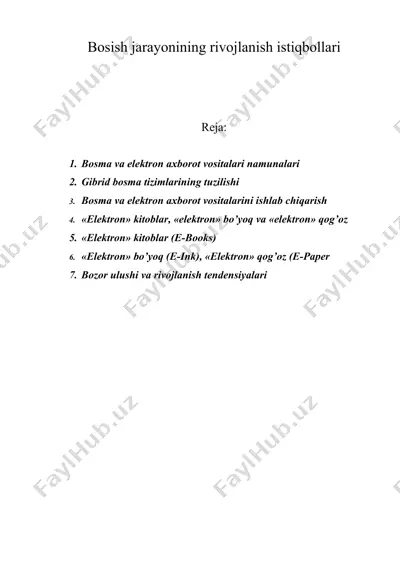 bosish jarayonining rivojlanish istiqbollari — DOC