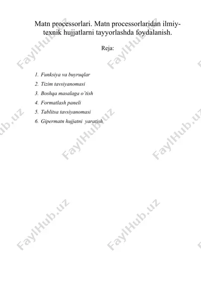 matn processorlari. matn processorlaridan ilmiy-texnik hujjatlarni tayyorlashda foydalanish — DOC