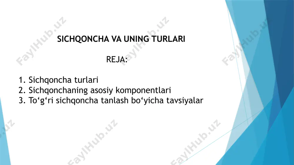 shlash prinsipi: bluetooth yoki radiochastota orqali kompyuter bilan ulanadi. afzalliklari: sim yo‘qligi sababli qulay harakatlanish imkoniyati. kamchiliklari: quvvat manbaiga (batareya yoki zaryad) ehtiyoj sezadi, ba’zan signallar kechikishi mumkin. 6. trackball sichqonchasi ishlash prinsipi: foydalanuvchi qo‘li bilan ichki sharni aylantirib kursorni boshqaradi. afzalliklari: kichik joylarda ishlash uchun qulay, yuqori aniqlik talab qilinadigan ishlar uchun mos. kamchiliklari: ishlashga odatlanish uchun vaqt talab etadi. 7. sensorli sichqoncha (touch mouse) ishlash prinsipi: foydalanuvchi harakatlari sensorli yuzadan aniqlanadi. afzalliklari: zamonaviy dizayn, ko‘p funktsional harakatlarni qo‘llab-quvvatlash. kamchiliklari: narxi yuqori, ba’zi foydalanuvchilar uchun noqulay bo‘lishi mumkin. 8. gaming sichqoncha ishlash prinsipi: yuqori aniqlik, maxsus tugmalar va tezkorlik talab qilinadigan o‘yinlar uchun mo‘ljallangan. afzalliklari: yengil, ergonomik, dasturiy sozlash imkoniyati. kamchiliklari: narxi yuqori. sichqonchaning asosiy komponentlari tugmalar: chap, o‘ng va o‘rta (ba’zan scroll tugmasi sifatida ishlatiladi). scroll g‘ildirak: ekrandagi hujjatlar yoki veb-sahifalarni oson ko‘rish uchun ishlatiladi. korpus: sichqonchaning ushlash qulayligini ta’minlaydi. sensor: mexanik, optik yoki lazer bo‘lishi mumkin. ulanish …