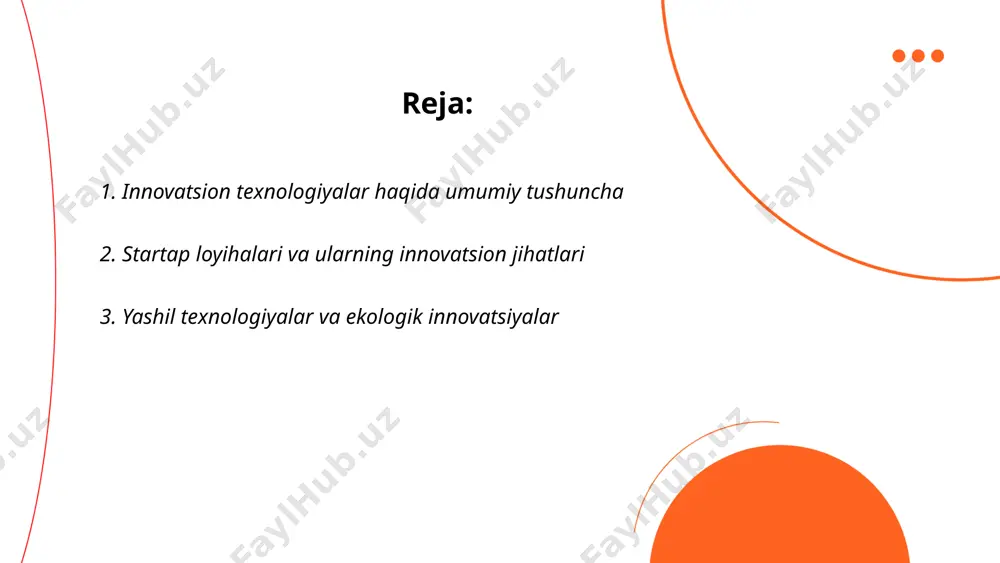 global elektr energiyasi ishlab chiqarishning 29 foizini tashkil etdi. bu borada quyosh va shamol energiyasi yetakchi hisoblanadi. xitoyda, 2020-yilda, quyosh panellari orqali 254 gigavatt quvvat o‘rnatilgan bo‘lib, bu dunyodagi eng katta ko‘rsatkichdir. ekologik innovatsiyalar orqali global co2 chiqindilarini 2030-yilga kelib 18 foizga kamaytirish rejalashtirilgan. evropada 2030-yilga kelib barcha plastik qadoqlanishi mumkin bo‘lgan material bo‘lishi talab qilinmoqda, bu esa chiqindilarni kamaytiradi. ... t.me/slaydai_bot 4. sun'iy intellekt va ma'lumotlar tahlili innovatsiyalari sun'iy intellekt (si) va ma'lumotlar tahlili sohasidagi innovatsiyalar ko'plab sohalarda sezilarli o'zgarishlarni olib keldi. 2023 yilga kelib, dunyodagi kompaniyalar si yechimlariga 200 milliard dollardan ortiq mablag' sarflashni rejalashtirdi. machine learning va deep learning texnologiyalari katta ma'lumotlarni (big data) tahlil qilishda qulaylik yaratadi. ayniqsa, sog'liqni saqlash va moliya sektorlarida si orqali xarajatlarni 20-30% ga kamaytirish vaqti keldi. ma'lumotlar boshqaruvi uchun innovatsion algoritmlar va neyron tarmoqlar aniqlikni oshirdi, prognozlash darajasini 90% ga yetkazdi. shu kabi texnologiyalar ishlab chiqarish jarayonlarida hosildorlikni 35% ga oshirish …