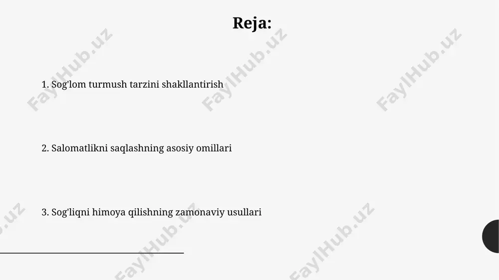 va muntazam jismoniy mashqlar bilan bir qatorda, kuniga kamida 2 marta qo‘llarni sovun bilan yuvish, gripp va boshqa yuqumli kasalliklar xavfini 40% ga kamaytiradi. kelajakdagi sogʻlom turmush uchun rejalashtirish sogʻlom turmush tarzi uchun 2025-yilgacha 5 yillik reja tuzing, unda sport bilan muntazam shugʻullanish (haftasiga kamida 3 marta), toʻgʻri ovqatlanish (kuniga 5 ta meva va sabzavot) va toshkentdagi stressni kamaytirish strategiyalari boʻlishi kerak. kelgusi 15 yil ichida sogʻliqni saqlash xarajatlarini kamaytirish uchun yillik tibbiy koʻriklardan oʻtishni, xorazmda dam olishni rejalashtirishni va sogʻlom turmush tarzini qoʻllab-quvvatlaydigan 3 ta doʻstingiz bilan bogʻlanishni rejalashtiring. immunitetni mustahkamlash usullari to'g'ri ovqatlanish, kunlik ratsionda 5 ta meva va sabzavot, shuningdek, baliq va yong'oq kabi omega-3 yog' kislotalariga boy mahsulotlarni iste'mol qilish immunitet tizimini mustahkamlaydi va toshkent kabi yirik shaharlardagi stressni kamaytiradi. sog'lom turmush tarzini shakllantirishda muntazam jismoniy mashqlar, masalan, haftasiga kamida 3 marta 30 daqiqalik yugurish yoki yoga, immunitetni 20-30% ga mustahkamlaydi, bu esa shahar sharoitida yuqumli …