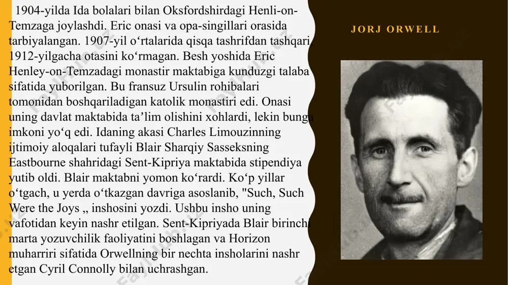 uchun qulay muhit yaratadi. orwell shu orqali: “xalq savodsiz va befarq bo‘lsa, adolatsizlik hukmron bo‘ladi” degan fikrni beradi. 3. propaganda va yolg‘onning kuchi – skviler orqali orwell shuni ko‘rsatadiki, haqiqat emas, uni qanday tushuntirish muhimroq bo‘lib qoladi. haqiqatni o‘zgartirish mumkin — odamlar bunga ishonadi. 4. rahbarlar va xalq o‘rtasidagi ajralish – boshlanishda barcha hayvonlar birga ishlaydi, lekin vaqt o‘tishi bilan cho‘chqalar alohida yashay boshlaydi. bu orqali orwell rahbarlarning xalqdan uzoqlashishini tanqid qiladi. asardan olinadigan saboq va bugungi kun bilan bog‘liqlik “molxona” — bu ogohlantiruvchi asar. muallif bizga shuni aytmoqchi: inson halol bo‘lsa ham, adolatni himoya qilmasa, haqiqat uchun kurashmasa — u jamiyatni sog‘lomlashtira olmaydi. asarda shunchaki muammo ko‘rsatilmaydi — balki saboq ham beriladi. har bir o‘quvchi bu asardan o‘ziga: “men kimman?”, “jamiyatdagi yomonlikka qanday munosabatdaman?”, “men jim qolayotganim bilan nimaga sababchi bo‘lyapman?” — degan savollarni berib ko‘rishi kerak. asarning bugungi ahamiyati: bugun ham jamiyatda turli illatlar mavjud — yolg‘on, poraxo‘rlik, …