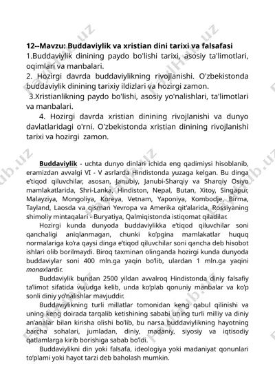 buddaviylik va xristian dini tarixi va falsafasi — DOCX