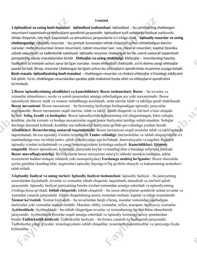 iqtisodiyot va uning bosh masalasi — DOCX