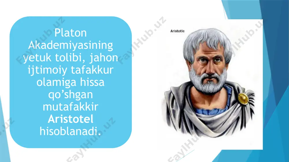 hin dildan sevmog’i, katta kuch va energiyaga ega bo’lmog’i,..., odamlarga xayrixoh va adolatli bo’lmog’i, asosiy faoliyat mezoni deb odamlar manfaatini davlat manfaatlari bilan uyg’un xolda xal etish malakasiga ega bo’lmog’i lozim». xar qanday mamlakatdagi ijtimoiy tartibsizliklar, inqirozlar va davlat to’ntarishlari ijtimoiy tenglikning buzilishidan kelib chiqadi. ammo tenglik tushunchasi o’z mazmuniga ko’ra ham miqdor jihatdan, ham mavqe-martabaga ko’ra farqlanadi. mavqega ko’ra tenglik jamiyatdagi o’nta obro’li shaxs mavqei 100-200ta oddiy fuqarolarning mavqeiga mos bo’lishi mumkin. shu boisdan mavqeni hisobga olib ijtimoiy tenglikni amalga oshirish jamiyatda barqaror muhitni saqlash imkoni beradi. miqdoriy tenglikni ta’minlash uchun esa davlat boshqaruvini amalga oshirishda u yoki bu xudud vakillaridan teng miqdordagi amaldorlarni vazifalarga tayinlashni to’g’ri yo’lga qo’yish zarurdir. demokratik asoslardagi davlatlarda hokimiyatni egallash uchun qilinadigan to’ntarishlar odatda demagoglar tomonidan amalga oshiriladi. aristotel jamiyatning ijtimoiy stratifikatsiyasi tizimida barqarorlik, tug’unlik mezoniga amal qilishi zarurligini ta’kidlaydi. xar bir shaxs nafaqat mavjud davlat tuzumiga, balki o’z ijtimoiy tabaqasiga ham sodiq qolishi …