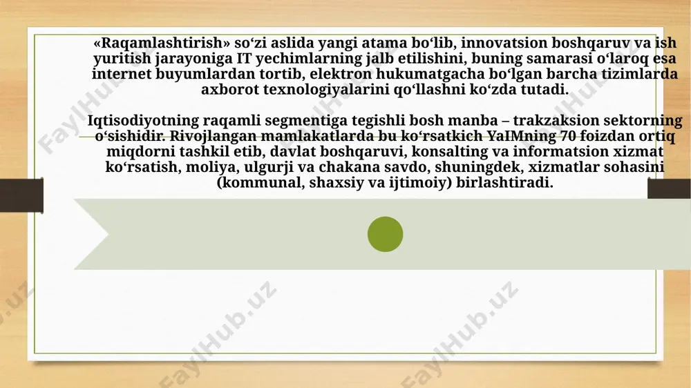 asining boshlangʻich bosqichida oʻquvchilarga raqamli texnologiyalarni taqdim etish orqali raqamli koʻnikmalarni oʻzlashtirish uchun imkoniyatlar yaratish, kelajakda zarur boʻladigan keng koʻlamli raqamli transformatsiya sharoitida yoshlarga bilim va koʻnikmalar berish bilan bogʻliq tizimli tadbirlar amalga oshirilishi darkor. raqamli iqtisodiyot sari sun’iy intellekt o‘zi nima? sun’iy intellekt — informatikaning alohida sohasi bo‘lib, odatda inson ongi bilan bog‘liq imkoniyatlar: tilni tushunish, o‘rgatish, muhokama qilish, masalani yechish, tarjima va shu kabi imkoniyatlarga ega kompyuter tizimlarini yaratish bilan shug‘ullanadi. hozirda si turli amallarni bajarishga mo‘ljallangan algoritm hamda dasturiy tizimlardan iborat va u inson ongi bajarishi mumkin bo‘lgan bir qancha vazifalarning uddasidan chiqa oladi. 1990 yillarda si taraqqiyotida yangi sahifa ochildi. 1997 yilda deep blue nomli ibm kompyuteri shaxmat bo‘yicha jahon chempioni garri kasparovni yenggan tarixdagi ilk kompyuter bo‘ldi. sun’iy intellekt insoniyatga nima beradi? odatda, robotlar deganda, ko‘pchilikning ko‘z oldiga insonlardek gaplasha oladigan, ularning o‘rniga barcha yumushlarni bajara oladigan yordamchilar keladi. ammo bu nisbatan kengroq tushuncha. aslida, …