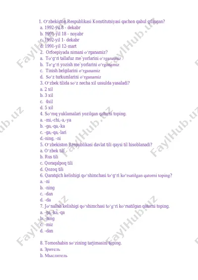 o'zbek tilida orfoepiya va fonetika test savollari — PDF