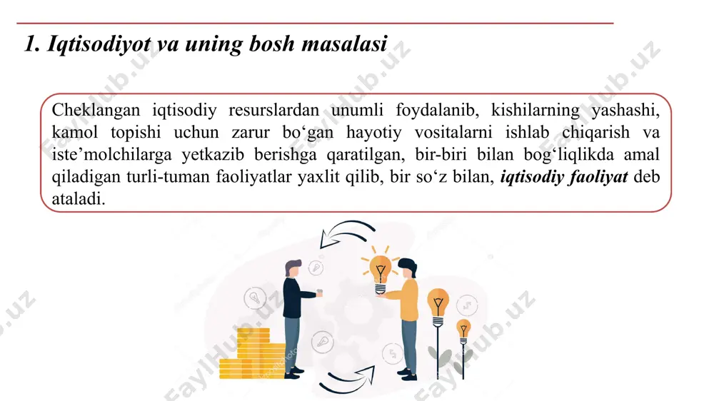 kilamchi ehtiyoj – bu birlamchi ehtiyojlar qondirilib bo‘lgandan so‘ng namoyon bo‘ladigan va qondiriladigan ehtiyoj. 1. insonning shaxsiy manfaati, qiziqishlari va turmush tarziga moslab qondirilishi mumkin bo‘lgan ehtiyojlar yakka tarzda qondiriluvchi ehtiyojlar deyiladi. 2. odatda kishilarning turli darajalardagi guruhi (oila, jamoa, mamlakat fuqarolari va h.k.) tomonidan birgalikda namoyon etiluvchi ehtiyojlar birgalikda qondiriluvchi ehtiyojlar deyiladi. ehtiyojlar subyektlariga ko‘ra: yakka, jamoa, hududiy va umumjamiyat ehtiyojlariga bo‘linadi. 6. hududiy ehtiyoj – bu muayyan hududlarda istiqomat qiluvchi kishilarning birgalikdagi ehtiyoji. 7. umumjamiyat ehtiyojlari – bu jamiyat miqyosidagi barcha kishilar uchun umumiy bo‘lgan ehtiyoj. iqtisodiyot nazariyasining fan sifatida shakllanishi iqtisodiyot nazariyasi mustaqil fan sifatida ko‘pgina mamlakatlarda milliy bozor shakllangan va jahon bozori vujudga kelayotgan davrlarda «siyosiy iqtisod» nomi bilan shakllana boshladi. siyosiy iqtisod grekcha so‘zdan olingan bo‘lib «politikos» - ijtimoiy, «oykos» - uy, uy xo‘jaligi, «nomos» - qonun degani. ya’ni uy yoki ijtimoiy xo‘jalik qonunlari ma’nosini beradi. 1575-1621 yillarda yashab, ijod qilgan fransuz iqtisodchisi antuan monkreten …