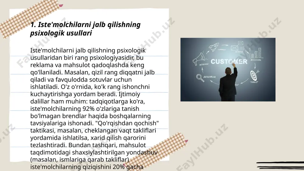 yatlarni o‘tkazib yuborishdan qo‘rqadigan psixologik holat. ushbu fenomen, asosan ijtimoiy tarmoqlar orqali kuchayadi, chunki ular doimiy ravishda boshqalarning hayotidagi qiziqarli yoki muvaffaqiyatli voqealarni namoyish etadi. tadqiqotlar ko'rsatadiki, yoshlarning taxminan 56 foizi o‘zlarini fomodan aziyat chekayotganini his etishadi. ushbu holat stress, xavotir va hatto depressiyaga ham olib kelishi mumkin. fomo odatda o‘zidan ko‘ngli to‘lmaslik va qat'iyat yo‘qligi bilan bog‘liq bo‘lib, ko‘pincha ijtimoiy tasdiqqa bo‘lgan kuchli ehtiyoj bilan birga kechadi. buning oldini olish uchun diqqatni o‘z shaxsiy maqsad va qadriyatlarga qaratish tavsiya etiladi. ... t.me/slaydai_bot reklamada hissiy apellyatsiya, ya'ni his-tuyg'ularga ta'sir qilish usuli, mahsulot yoki xizmatning iste'molchilar tomonidan tanlanishiga muhim ta'sir ko'rsatadi. tadqiqotlar ko'rsatadiki, insonlarning 95% qarorlari hissiyotlar asosida qabul qilinadi. hissiy apellyatsiya orqali reklama kampaniyalari iste'molchilar bilan chuqur va shaxsiy bog'lanish o'rnatishga xizmat qiladi. masalan, reklamalarda quvonch, sevgi yoki sog'lomlik kabi hissiyotlar uyg'otiladi. ushbu turdagi reklama xabarlarining esda qolish darajasi 70% ga yetishi mumkin. shu sababli, brendlar hissiy apellyatsiyaga ko'p e'tibor …