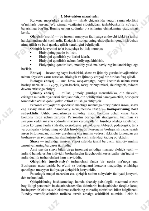doirasi bo‘yicha - jamoaviy (ish haqi fondi, foydani taqsimlashda bevosita ishtirok etish), shaxsiy (xodim bo‘yicha daromadlari jamlanmasi). mohiyati bo‘yicha – nufuzli (alohida tarif bo‘yicha ish haqi, korxona aktsiyalarini imtiyozli narxda olish), rag‘batlantiruvchi (xodim kasb mahorati, sifatli mahsulot ishlab chiqargani, xom ashyo, elektr quvvati safini kamaytirgani uchun ish haqiga ustamalar). qo‘llanish sohasi bo‘yicha – hammabop (pul bilan rag‘batlantirishning barcha turlari), o‘ziga xos (nomoddiy rag‘batlantirishlar). korxona ma’muriyati mehnat motivatsiyasini oshirish uchun turli rag‘batlantirish omillarini ishga solar ekan, ular korxona maqsadlari – foyda olishni kuchaytirishga xizmat qilishiga alohida e’tibor berishi tabiiydir. bu personal mehnat samaradorligini baholash orqali amalga oshiriladi. personal mehnati samaradorligini baholash mehnat motivatsiyasi nazariyasi va amaliyotini uzviy bog‘lanishning eng ishonchli vositasidir. baholash mehnat motivatsiyasiga yo‘naltirilgan aniq maqsadli omillardan amaliyotda qo‘llanish orqali xodimlar mehnat faoliyati maqsad va natijalarini ajralmas mustahkam bir bo‘g‘inga bog‘lashga xizmat qiladi. mehnat motivatsiyasi sarf-xarajatlarining korxona maqsadi uchun samaradorligini aniqlashning oddiy formulasi mavjud: xsk = m / s bu …