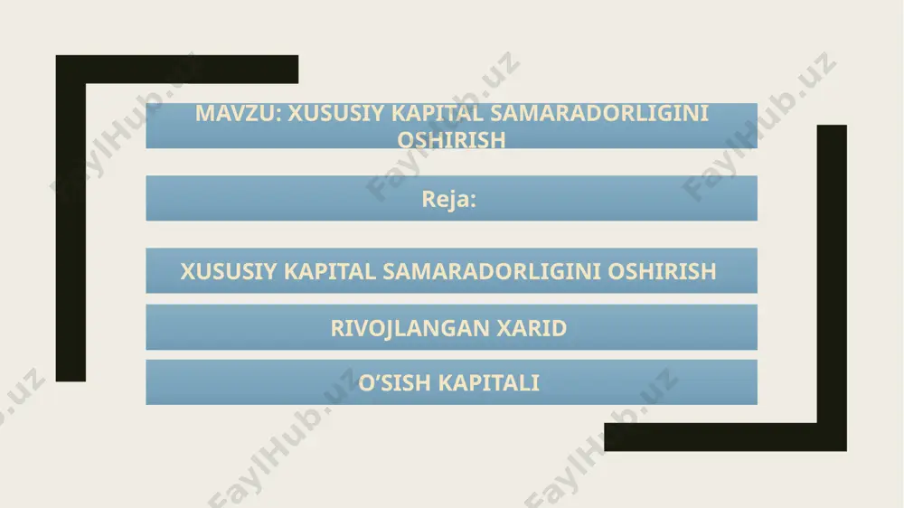 dalanish samaradorligini oshirish imokniyatlarini aniqlashdan iborat. buxgalteriya balansida o’z sarmoyasi va ularni oshkor qilish xo’jalik yurituvchi subyektning moliyaviy ahvolini tahlil qilishda moliyaviy hisobotdan foydalanuvchilar uchun yordam bera oladigan axborotlarni aks ettirishni tasniflaydi. buxgalteriya balansida xususiy sarmoyani umumiy summasigina oshkor qilinishi kerak. xususiy kapital tahlilini olib borishda axborot manbalariga ―buxgalteriya balansi va ―xususiy kapital to’g’risida‖gi hisobot shakllari kiradi. buxgalteriya balansida xususiy kapital va uning tarkibiy birliklari haqidagi ma‘lumotlar hisobot davri boshiga va oxiriga haqiqiy, tan olingan qiymati bo’yicha aks ettiriladi. o’z sarmoyasi (xususiy kapital) to’g’risidagi hisobotda o’z sarmoyasining harakati, zaxiralarni shakllantirish, to’lash uchun hisoblangan dividendlar to’g’risidagi axborot taqdim etiladi. xususiy kapital to’g’risidagi hisobotni tuzish maqsadi bo’lib, xususiy kapitalning hisobot davri boshiga va oxiriga bo’lgan holati va hisobot davri mobaynida uning tarkibidagi o’zgartirishlar haqidagi axborotni ochib berish hisoblanadi. xususiy kapital va uning tarkibiy qismlari haqidagi axborotlarni tarkibiy qismi sifatida ochib berilishi 14 son bhms bilan tarkiblanadi. barcha xo’jalik yurituvchi subyektlar (banklar va …