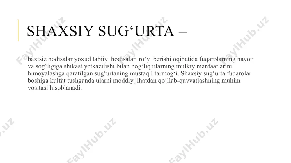 sug‘urta kompaniyasi tuzildi. shaxsiy sug‘urta – bu inson hayotiga, uning mehnat qobiliyati va salomatligiga tahdid soladigan turli xavf-xatarlardan himoyalanishning muhim shakli. hozirgi paytda shaxsiy sug‘urta sug‘urta faoliyatining yirik tarmog‘i sifatida jahon amaliyotida keng qo‘llaniladi. rivojlangan xorijiy davlatlarda shaxsiy sug‘urta turlari bo‘yicha kelib tushgan sug‘urta mukofotlari boshqa sug‘urta turlari bo‘yicha kelib tushgan sug‘urta mukofotlariga nisbatan yuqori salmoqqa ega. masalan, aqshda jami yig‘ilgan sug‘urta mukofotlari hajmida shaxsiy sug‘urtaning hissasi 50,0 foizdan yuqoridir. o‘tgan asrning boshlarida hozirgi o‘zbekiston hududida rossiya sug‘urta tashkilotlarining vakolatxonalari faoliyat ko‘rsatgan va ular aholiga shaxsiy sug‘urta xizmatlarini ko‘rsatishgan. 1917 yildan 1990 yilgacha mamlakatimizda shaxsiy sug‘urtalash ishlari davlat sug‘urta organlari (gosstrax) tomonidan amalga oshirilgan. ana shu davrda sug‘urta shartlari, qoidalari va tariflari markazda-moskvada ishlab chiqilar va aksariyat hollarda mahalliy shart-sharoitlar va xususiyatlar hisobga olinmas edi. 1991 yilda o‘zbekistonning o‘z siyosiy va iqtisodiy mustaqilligini qo‘lga kiritishi hayotimizning barcha jabhalari qatorida sug‘urta sohasini ham bozor munosabatlari tamoyillariga mos ravishda rivojlanishi uchun sharoit …