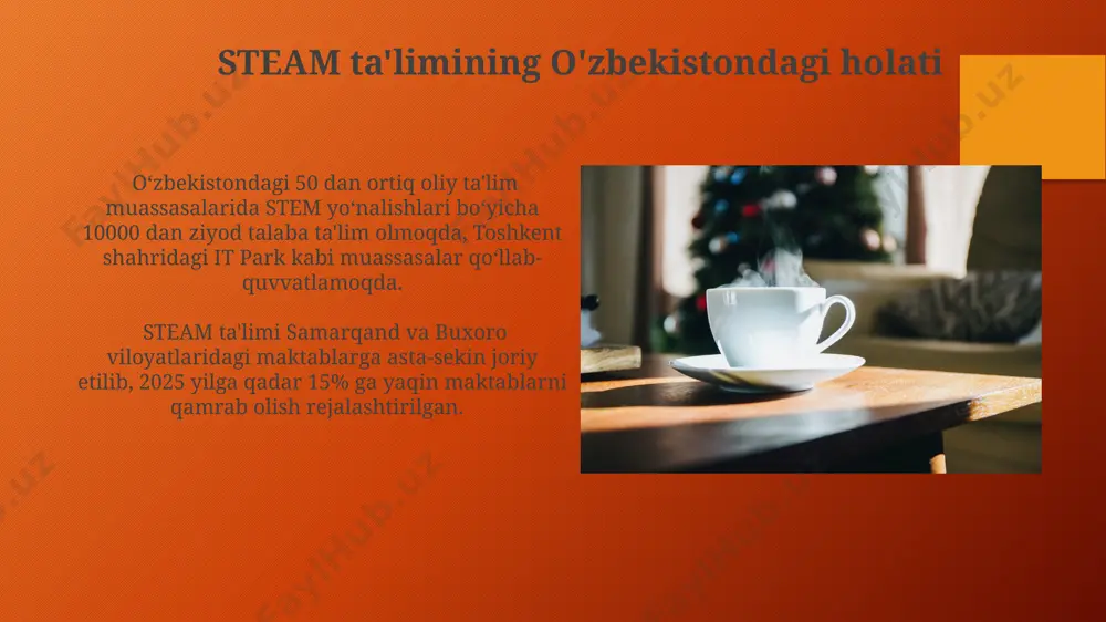 rini, jumladan, muammolarni hal qilish, innovatsion fikrlash va hamkorlikni rivojlantirishda 70% ga yordam beradi, bu esa singapur va janubiy koreya kabi rivojlangan davlatlarda isbotlangan. steam ta'limi o'quvchilarning matematik va tabiiy fanlarga bo'lgan qiziqishini 35% ga oshiradi, bu esa aqshning milliy fan jamg'armasi tomonidan o'tkazilgan tadqiqotlarda aniqlangan. stemning asosiy tarkibiy qismlari stemning asosiy tarkibiy qismlaridan biri bo'lgan matematika, 20-asrning ikkinchi yarmida kompyuter texnologiyalari rivojlanishi bilan birga, algoritmlar va ma'lumotlar tahlili kabi yangi yo'nalishlarda keng qo'llanila boshlandi, ayniqsa, silikon vodiysi mintaqasida. biologiya va kimyo fanlari, ya'ni 21-asr boshlarida, genomika va proteomika kabi sohalarning rivojlanishi bilan birga, 1000 dan ortiq genlarni tahlil qilish imkoniyatini beruvchi zamonaviy texnologiyalar yordamida genetik muhandislikda katta yutuqlarga erishildi, bu esa dunyoning turli burchaklarida, jumladan, yaponiyada ham amalga oshirildi stemning rivojlanishiga ta'sir etgan omillar yevropaning rivojlangan davlatlarida, masalan, germaniyada va buyuk britaniyada, 2010-yillardan boshlab, steam ta'limining amaliy qo'llanilishi va innovatsion texnologiyalarni ishlab chiqishga ta'siri o'rganildi, bu esa turli fanlarning …