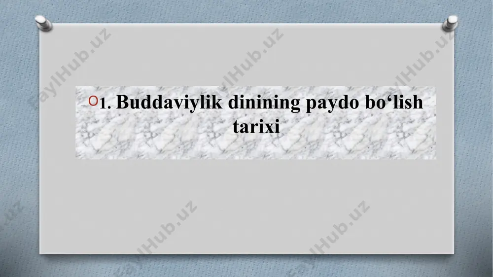da ilohiylashtirilib, xudo darajasiga ko‘tariladi va unga sig‘iniladi. buddaviylikning asoschisi miloddan avvalgi 1-ming yillikda yashagan budda hisoblangan. u tarixiy shaxs bo‘lib, 80 yil yashagan. uning xususida turli rivoyatlar mavjud. uning nomi hind tilida nurlangan, oliy haqiqatga erishgan degan ma'noni anglatadi. rivoyatlarga qaraganda, keng ma'noda ko‘p marta ilohiy tug‘ilishlar tufayli mutloq barkamollikka erishgan; boshqalarga ham diniy najot yo‘lini ko‘rsata oladigan odam bo‘lgan. buddaning “to‘rt haqiqati”. budda ta’limotining asosida “hayot – bu azob–uqubat” va “najot yo‘li mavjud” degan g‘oyalar yotadi. inson o‘ziga xos mavjudot bo‘lib, tug‘iladi, o‘zini–o‘zi halok qiladi yoki qutqaradi. bu g‘oyalar buddaning ilk da’vatida ta’riflangan “to‘rt oliy haqiqat” haqidagi qarashlarda o‘z ifodasini topgan. “azob–uqubat haqidagi haqiqat”. buddaviylikka ko‘ra, har bir tirik jon azob–uqubatni boshidan kechiradi. shuning uchun ham, har qanday dunyoviy hayot qiynoq, azob–uqubatdir. tug‘ilish – qiynoq, kasallik – azob, o‘lim – kulfat, qiyinchilikka duch kelish – mashaqqat, baxtsizlik, umidsizlik – azob, sevmagan kishi bilan yashash – azob, suyukli odamingdan …