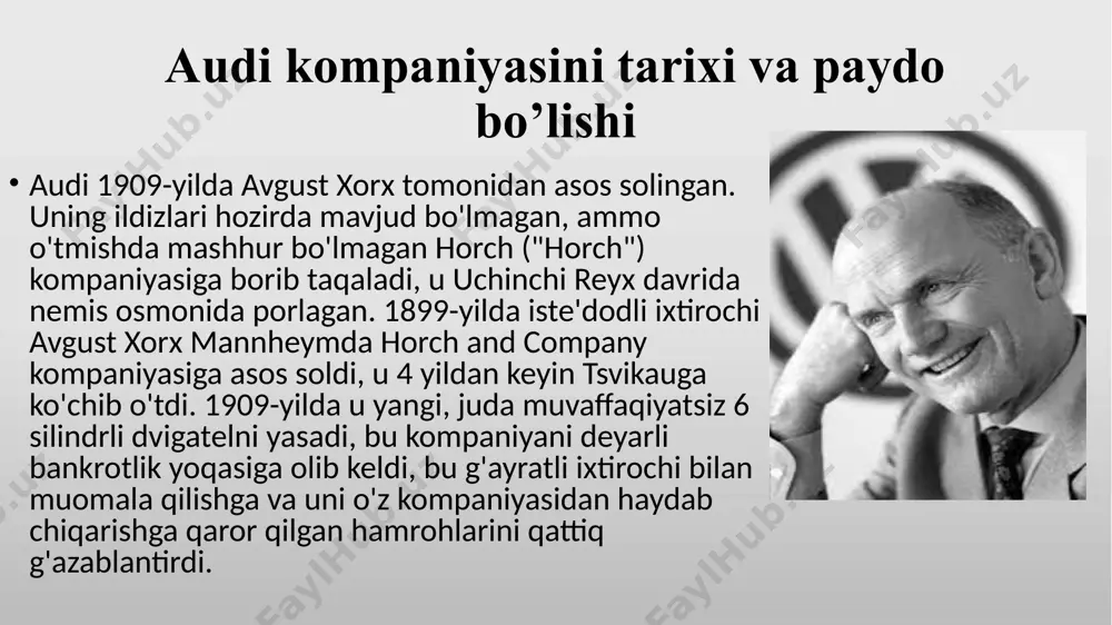 lan ajralib turuvchi imkoniyatlarini talab qiladigan mijozlarga takliflar qilishni mazkur strategiyasi asosida amalga oshiradi. shuningdek, audi, mijozlarni uning taklif etilgan xizmatlarini boshqarish, muvaffaqiyatli mijoz qo'llab-quvvatlash va turli iste'molchilar tomonidan qadrlanish qobiliyatlarini oshirish orqali harakat qilishga qaratilgan. bundan tashqari, audi kompaniyasi, ijtimoiy tarmoqlarda marka bilan bog'liq musobaqalarni tashkil etish, sport mashinalar va yuqori tezlikdagi avtomobillar orqali markasining xurmatlarini ko'rsatish, shuningdek, yarim silueta bilan yuboriladigan amaliy reklama kampaniyalaridan foydalanish kabi muvaffaqiyatli marketing usullarini ham amalga oshiradi. bu strategiyalar audi kompaniyasiga iste'molchilar miqdorini oshirish va marka tashriflarini qo'llab-quvvatlashda muvaffaqiyatli bo'lishi uchun o'rnatilgan. audi kompaniyasining xalqaro savdodagi o’rni. audi kompaniyasi dunyoda xalqaro savdoda muvaffaqiyatli o'rinni egallab turadi. bu, bir nechta sabablarga bog'liq. birinchi sabab, audi yuqori sifatli avtomobillar ishlab chiqaradi va bozorga sotish huquqiga ega. markaning dizayni, texnologiyalari va ergonomik hodisalariga qaratilgan e'tibor, mijozlar tomonidan qo'llaniladigan audi mashinalarining unikal xususiyatlariga sababdir. ikkinchi sabab, audi kompaniyasi xalqaro bozorlarda keng tarqalganlikka erishgan va uni o'zaro aylanishi …