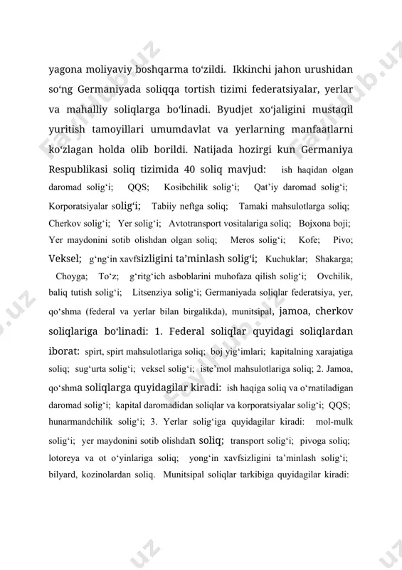 gdek tadbirkorlik faoliyatidan olinadigan solik kiradi; daromad solig‘i progressiv solik bo‘lib, uning minimal darajasi 19%, maksimal - 53%.yiliga soliksiz minimal mikdor 5616 yevro (bo‘ydoklar uchun) va 11232 yevro (er-xotinlar uchun)turmush kurmaganlar uchun 8153 yevrodan va turmush kurganlar uchun 16307 yevrodan oshmaydigan daromadlar uchun proporsional solik 22,9% stavkada ko‘llaniladi. bundan tashkari, solik 120 041 yevro (bo‘ydoklar uchun) va 240 083 yevro (er-xotinlar uchun) daromadigacha progressiv shkala bo‘yicha undiriladi. bolalar uchun solik imtiyozlari, yosh nafakalari, favkulodda vaziyatlar (kasallik, baxtsiz xodisa) uchun imtiyozlar va boshkalar mavjud. daromad solig‘i progressiv solik bo‘lib, uning minimal darajasi 19%, maksimal - 53%.yiliga soliksiz minimal mikdor 5616 yevro (bo‘ydoklar uchun) va 11232 yevro (er-xotinlar uchun)turmush kurmaganlar uchun 8153 yevrodan va turmush kurganlar uchun 16307 yevrodan oshmaydigan daromadlar uchun proporsional solik 22,9% stavkada ko‘llaniladi. bundan tashkari, solik 120 041 yevro (bo‘ydoklar uchun) va 240 083 yevro (er-xotinlar uchun) daromadigacha progressiv shkala bo‘yicha undiriladi. bolalar uchun solik imtiyozlari, yosh nafakalari, …