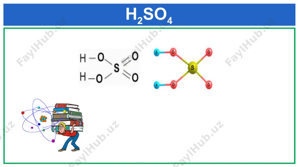 so2+h2o 3. naoh + h2so4 c) znso4+h2 4. bacl2+h2so4 d) na2so4+h2o 5. c+h2so4 e) cuso4+h2o 6. cu+h2so4(kons) f) co2+so2+h2o laboratoriya ishi sulfat kislotaning 91%-li 500 g eritmasiga necha gramm sulfat angidrid shimdirilganda 20%-li eritma hosil bo‘ladi. 400 ml (𝜌 = 1,47 g/ml) 9m li sulfat kislota olish uchun 315 g oleum sarflansa, oleum tarkibini aniqlang.