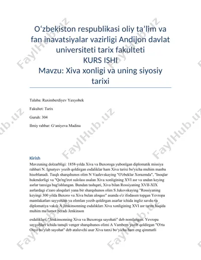 xiva xonligi va uning siyosiy tarixi kurs ishi — DOCX