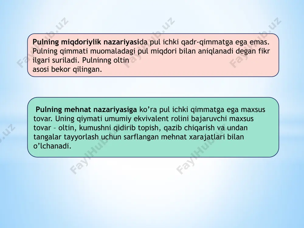 keskin tanqidga uchrashini oldindan belgilab berdi va pullarning neoklassik nazariyasi vujudga kelishining muhim sharti bo‘ldi. keyns investitsiyata katta ahamiyat beradi. uning fikricha, investitsiyalar i.ch. isteʼmolini kengaytirish, izdan chiqqan umummilliy proporsiyalarni tiklash vositasidir. investitsiyalar qiymati bilan milliy daromad oʻrtasidagi miqdoriy bogʻliqlik multiplikator tamoyilini qoʻllash asosida aniqlanadi. shunga koʻra, investitsiyalarning har qanday oʻsishi isteʼmolning katta solishtirma hissasi va oʻsish surʼatlariga qaraganda daromad, bandlik va i.ch. ning koʻproq darajada yanada proporsional oʻsishini taʼminlaydi. shu sababli investitsiyalarda mujassam boʻlgan talab iqtisodiy taraqqiyotni davlat harajatlarini kengaytirish, shuningdek, taqchilli byudjetdan moliyalash yoʻli bilan tartibga solish va ragʻbatlantirishning asosiy obʼyekti tarzida eʼtirof etiladi. 5. hozirgi monetarizm nazariyasi monetarizm iqtisodiy ta’limotlar tarixida keng tarqalgan mashhur va nufuzli oqimdir. bu oqimning atoqli namoyandasi chikago universitetining professori, iqtisod sohasida nobel mukofoti sohibi milton fridmen (1912) hisoblanadi. hozirgi zamon monetarizmiga asos solgan, bir guruh iqtisodchilar qalamiga mansub bo‘lgan “pulning miqdoriy nazariyasiga oid tadqiqotlar” nomli asar 1956 yili m.fridmen muharrirligi ostida chop …
