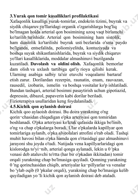 o'ng qorin¬chasidan chiqadigan o'pka arteriyasi qon tomiridan boshlanadi. o'pka arteriyasi ko'krak qafasida ikkiga bo'linib, o'ng va chap o'pkalarga boradi. ular o'pkalarda kapillyar qon tomirlariga aylanib, o'pka alveolalari atrofini o'rab oladi. tashqi muhit havosi bilan o'pka hamda qon o'rtasidagi gaz almashinuvi jarayoni shu joyda o'tadi. natijada vena kapillyarlaridagi qon kislorodga to'yi¬nib, arterial qonga aylanadi, lekin u 0 'pka venasi deb ataluvchi to'rtta (har bir o'pkadan ikkitadan) tomir orqali yurakning chap bo'lmasiga quyiladi. qonning yurakning 0 'ng qorinchasidan chiqib, arteriyalar ka¬pillyarlar va venalar bo 'ylab oqib (0 'pkalar orqali), yurakning chap bo'lmasiga kelib quyiladigan yo 'ii kichik qon aylanish doirasi deb ataladi. 6. qon tomirlari turlari va vazifalari qon tomirlari butun vujudga qonni olib boradigan murakkab teshiklar tarmog'idir. bu qon muhim ahamiyatga ega, chunki qon qimmatli ozuqalar etkazib beradi va hujayralarimizdan chiqindilarni olib tashlaydi. qon tomirlari biriktiruvchi to'qimava mushaklar qatlamidan iborat. ichki qon tomirlari qatlami endoteliyadan iborat . kapillyar va sinusoidlarda endoteliya …