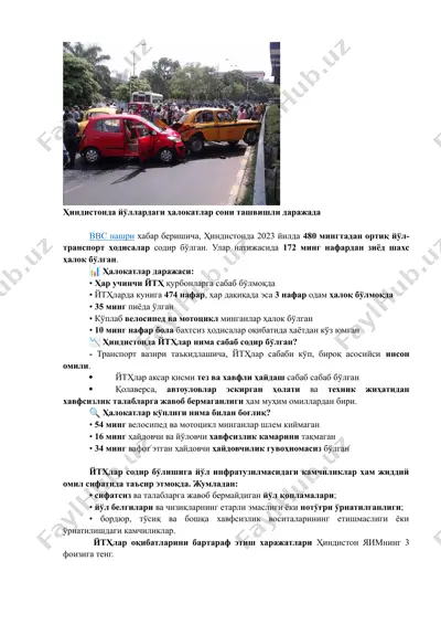 hindiston yollardagi halokatlar — DOCX