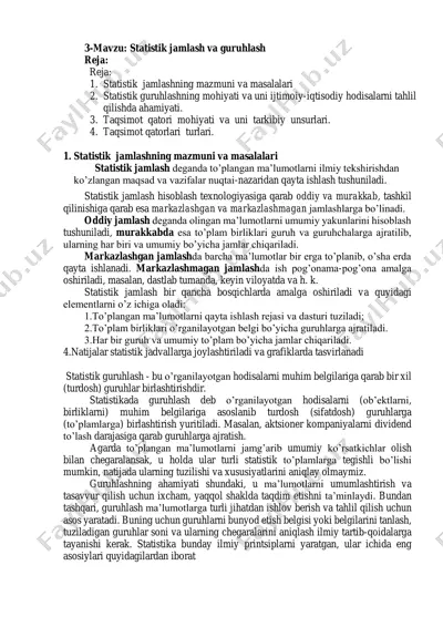 statistik jamlash va guruhlash — PDF