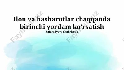 ilon va hasharotlar chaqqanda birinchi yordam ko'rsatish — PPTX