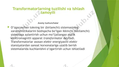 transformatorlarning tuzilishi va ishlash tamoyili — PPTX