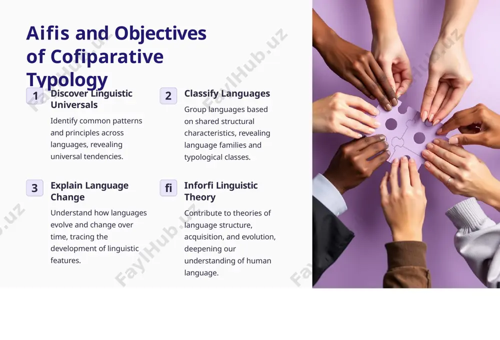 trategies based on typological principles. 2 machine translation improving translation systems by incorporating typological knowledge and language universals. 3 language evolution investigating the mechanisms of language change and the development of linguistic features over time. fi cognitive science exploring the cognitive basis of language and the role of typology in understanding human cognition. image1.jpg image2.jpg image3.jpg image4.jpg image5.jpg image6.jpg