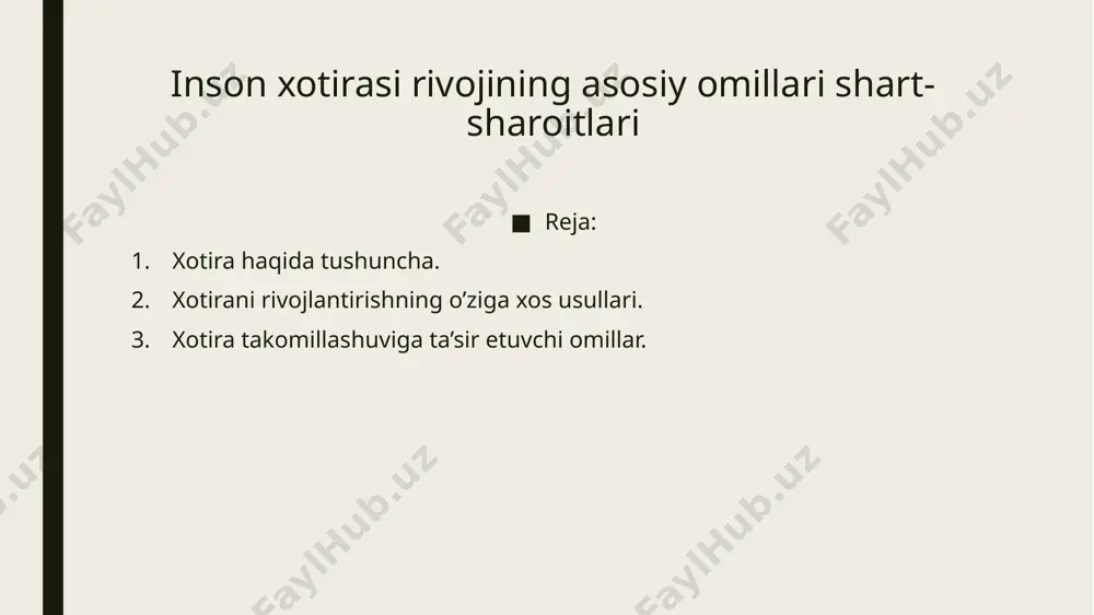 tira namoyon boʻlishdagi shakliga koʻra, shartli ravishda emotsional xotira (his-tuygʻuni esda tutish), obraz xotirasi (narsalarning tasviri va xususiyatlarini esda tutish), soʻz-mantiq xotirasi (narsalarning mohiyati, mazmunini soʻz bilan ifodalangan holda esda tutish) kabi turlarga boʻlinadi. bulardan insonda soʻz-mantiq xotirasi yetakchi oʻrin tutadi. xotiraning barcha turi bir-birlari bilan chambarchas bogʻliq holda kechadi. psixologiyada, shuningdek, ixtiyoriy va ixtiyorsiz xotiralar farq qilinadi. ixtiyoriy xotirada muayyan materialni esda olib qolish oldindan maqsad qilib qoʻyiladi; ixtiyorsiz xotirada bunday maqsad boʻlmaydi — biror faoliyatda (mas, mehnat jarayonida yoki kim bilandir suhbatlashib turilganda) oʻz-oʻzidan esda saqlab qolinadi. barqarorligi jihatdan ixtiyoriy xotira ixtiyorsiz xotiradan samaraliroq. fanda xotira bilan bogʻliq ravishda unutish masalasini oʻrganishga ahamiyat berilmoqda. „normal“ unutishni psixik kasalliklardagi xotira buzilishidan farq qilmoq kerak. bu kasalliklarda xotira susayishi (gipomneziya), yoʻqolishi (amneziya) yoki bir tomonlama kuchayishi (gipermneziya) kuzatiladi. baʼzi kasalliklarda u sifat jihatdan buziladi: bemorga boʻlmagan voqealarni goʻyoki oʻz boshidan kechirgandek tuyuladi, yoki qachonlardir boʻlib oʻtgan voqealarni kecha yoki bugun …