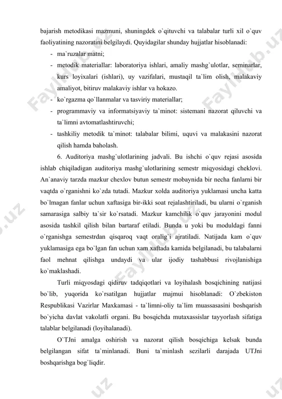 nazorat qilish bosqichiga kelsak bunda belgilangan sifat ta`minlanadi. buni ta`minlash sezilarli darajada utjni boshqarishga bog`liqdir. har qanday muvaffaqqiyatsizlikning boisi - boshqaruvdagi о`quvsizlik. rezyume. qidiruv tadqiqotlari va о`tjni loyihalash о`tj tashkil etishning muhim bosqichlaridan biri hisoblanadi. bun​da о`tj meyoriy-huquqiy va о`quv-metodika bazasini tashkil etuvchi о`zaro bog`liq va о`zaro taalluqli hujjatlar majmui ishlab chiqiladi. bunda mutaxassislar tayyorlash sifatiga bо`lgan talab belgilanadi. о`tjni boshqarish mexanizmlari 1. pedagogik muloqot va pedagogik rahbarlik uslubi pedagogik muloqot, bu - о`qituvchining ta`lim oluvchilar bilan mashg`ulot vaqtida va undan tashqari paytda (ta`lim va tarbiya jarayonida) kasbiy muloqoti. bu kulay ruhiy muhit yaratishda muayyan pedagogik funksiya va yо`nalishga ega... a. a. leontyev. talabalar bilan va ular orasidagi о`zaro munosabatlarda maqbul ruhiy muhit yaratish о`tjni amalga oshirishda о`qituvchining muhim vazifasi hisoblanadi. guruhdagi о`zaro shaxsiy munosabatlarni о`qituvchi, jamoa shakllanishiga qadar bо`lgan bosqichda maqsadli tashkil etishi lozim. buning uchun u yuqori darajada rivojlangan kommunikativ uquvga - munosabat va aloqalar о`rnatishga moyillik va …